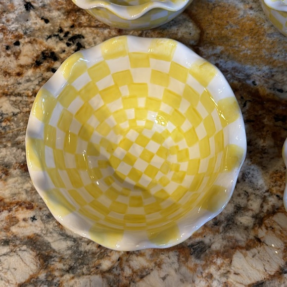 Hand Painted Yellow Checkered Bowls-Patti Cappell Design for Two’s Company - Picture 8 of 14
